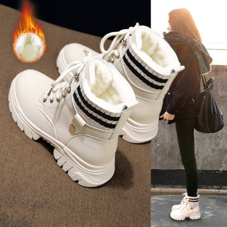 Grosses bottines en fourrure pour femme, chaussures chaudes en peluche, baskets d'hiver, collection: WHITE / 36