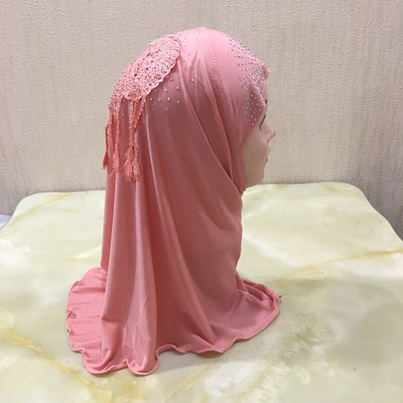 H003 fit 2-7 lat mała dziewczynka hidżab kapelusze z koronką muzułmańska chusta islamska chustka na głowę kapelusz amira pull on headwrap