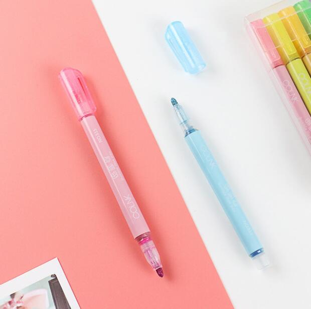 COLNK 515 Double Line Outliine Marker Highlight Pen Sliver Glitter Drawing pen 8 pcs/set
