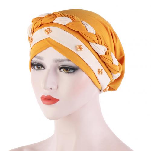 Kvinnor tvinnad flätad turban hatt hijab mössa pärlor håravfall huvudskydd huvudbonader huvudbonad hår styling tillbehör muslim halsduk: Gingerbeige