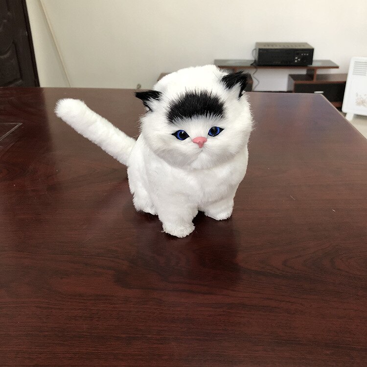 Leuke Simulatie Kat Knuffel Met Geluid Mooie Simulatie Dier Pop Cadeau Voor Kinderen Home Decoratie: Black and White