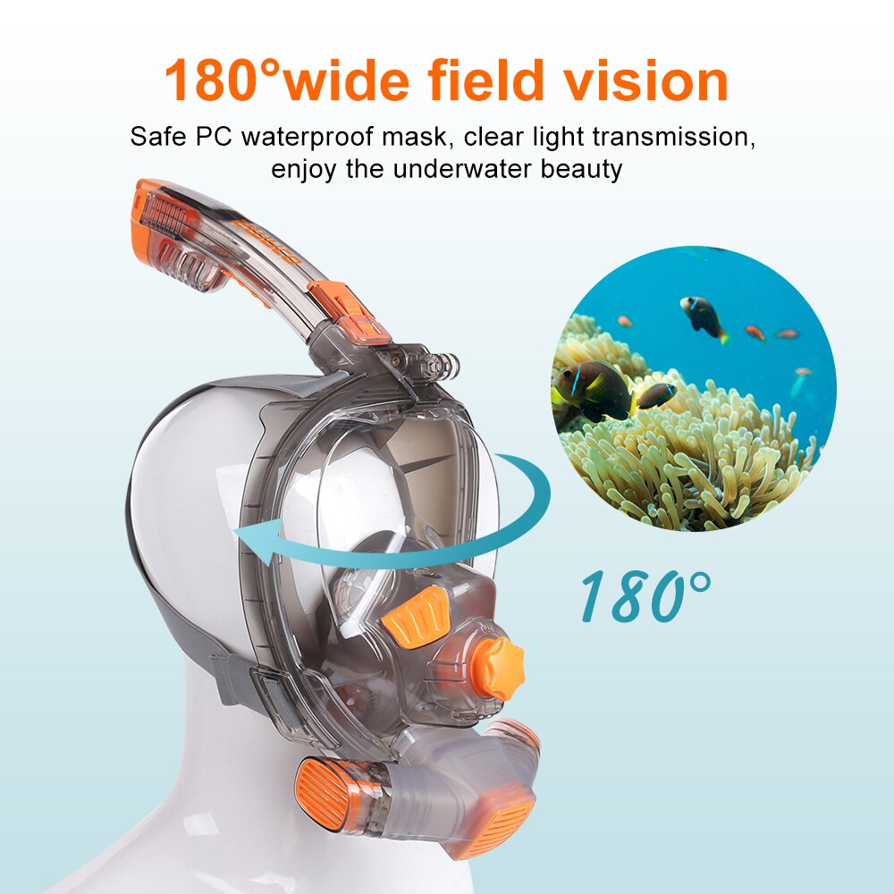 Smaco Volledige Gezicht Snorkel Masker 180 Graden Hd View Droge Top Set Anti-Fog Onderwater Wide View Snorkel Zwemmen masker