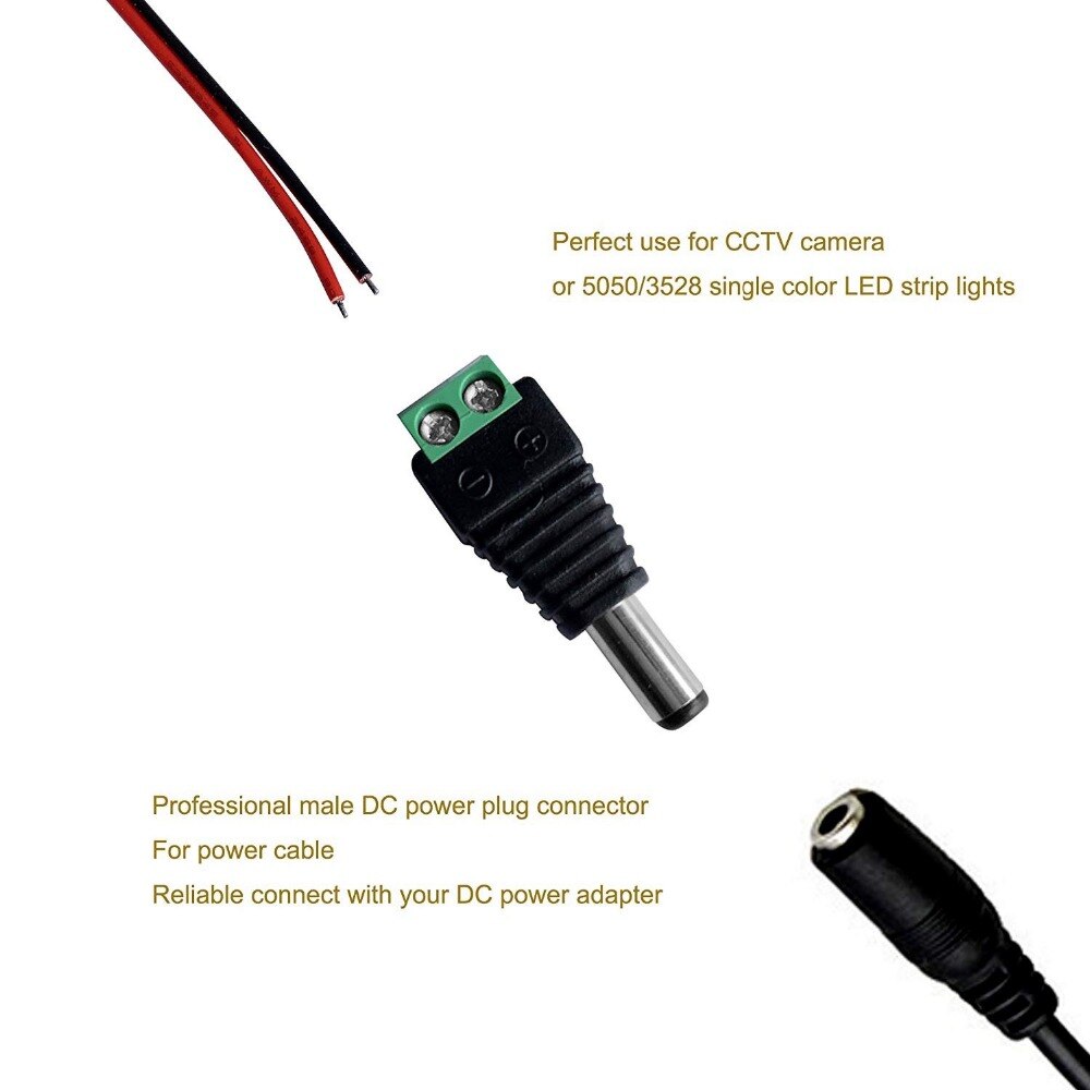 1 pcs DC Conector 5.5mm x 2.1mm Power Jack Feminino Masculino Plug Adapter Para 3528 5050 5630 Único cor LED Strip E Câmera de CCTV