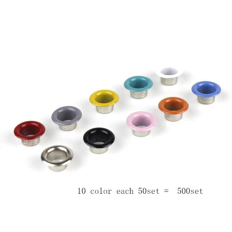 500 Sets 5Mm 10 Kleur Oogje Met Wasmachine Installeren Punch Gereedschap Koper Tule Voor Leer Craft Diy Kleding Schoenen