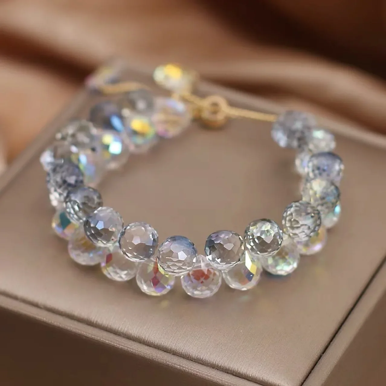 Nueva pulsera de cristal transparente para niños, cuentas de piedra brillantes a la , brazaletes de hilo elástico, joyería Manchette Bijoux: PLATEADO