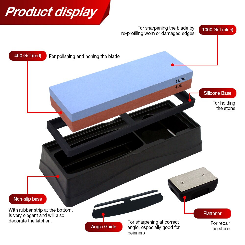HIAMEA-afilador de cuchillos de cocina, sistema de afilado de piedra de afilar, juego de afilado de piedra de afilar de doble cara, grano 1000 3000