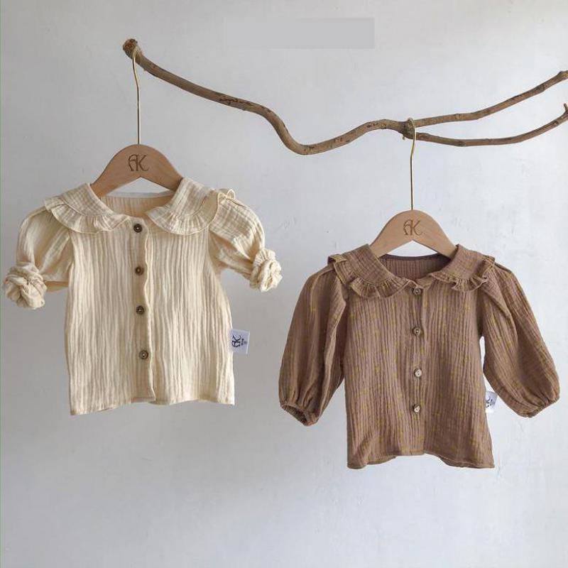 Herfst Grote Revers Single-Breasted Shirts Voor Meisjes Lange Mouw Baby Westerse Stijl Shirts Baby Meisje blouse Tops