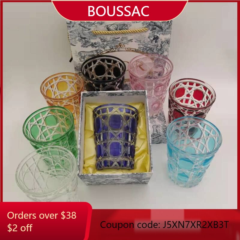 Whisky Glass Cup Box Set Crystal Cup Milk Juice Milk Tea Cup Household Lattice Water Cup Single