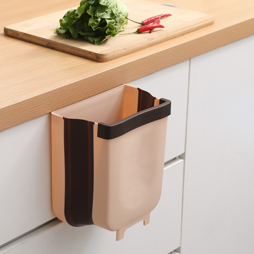 Wall Mounted Folding Waste Bin Kitchen Cabinet Door Hanging Trash Bin Garbage Car Trash Can Wall Mounted Foldable Cleaning
