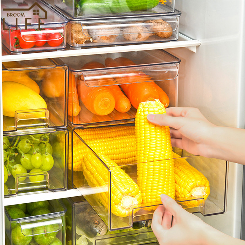 Containers to Organize the Refrigerator Storage Unit for Kitchen Transparent Plastic Drawer Flip Cover Boxes Kitchen Accessories