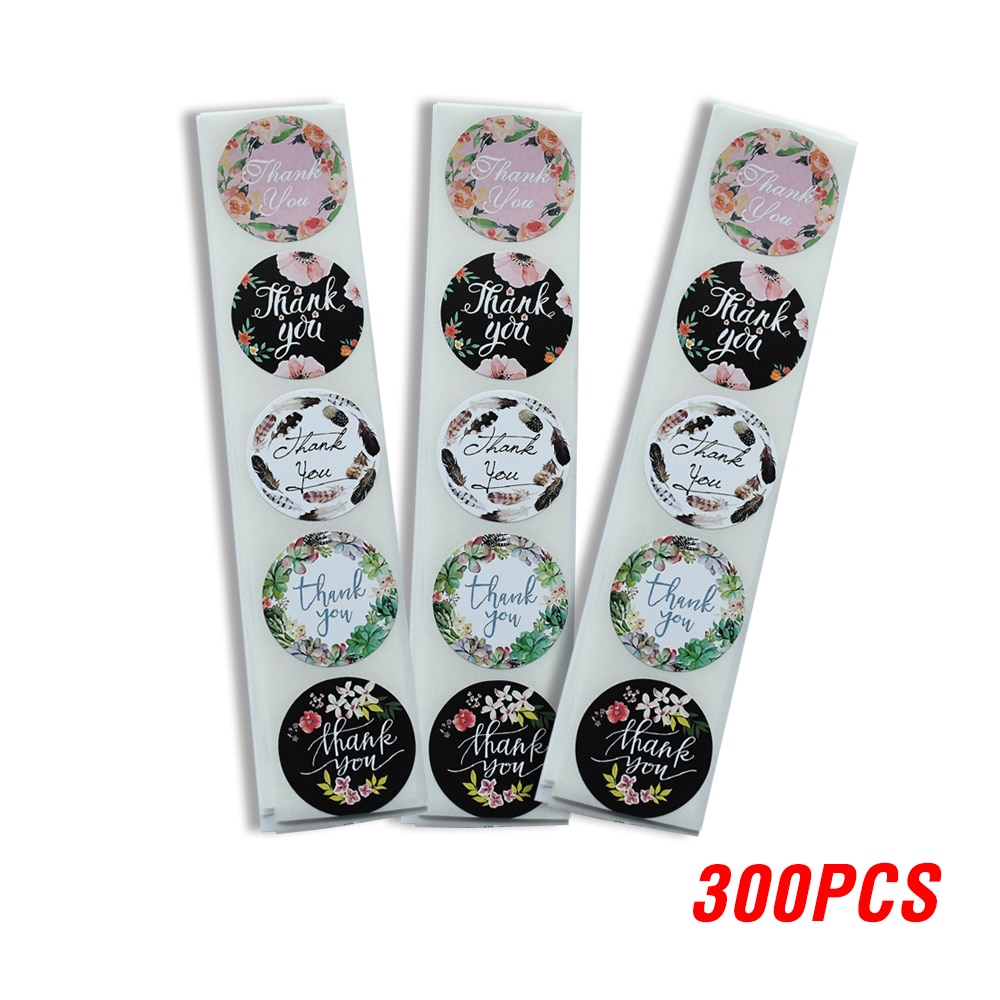 Étiquettes autocollantes merci, autocollant rond Floral, multicolore, 8 Styles, papeterie faite à la main, 100 à 500 pièces/rouleau: YH225-300pcs