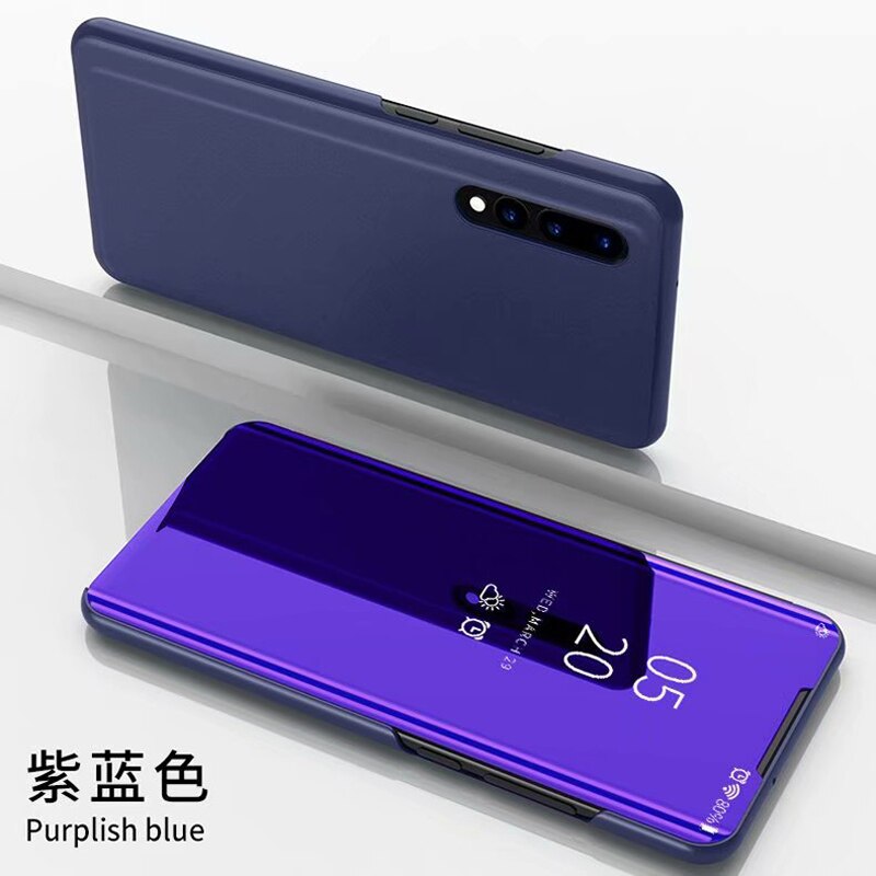 Smart spegelfodral för huawei nova 5t fodral stå flip visa bok telefon omslag för hauwei hawei nova 5t nova 5 t t5 nova 5 tcoque: Lila blå