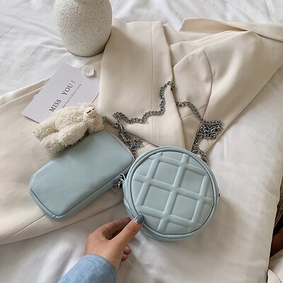 NEUE Original Puppe Runde Tasche & Elegante Kette Schulter Tasche Diagonale Breite 15cm Höer 15cm dicke 7cm: Blau