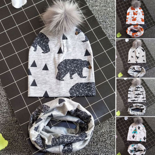 Nette Kleinkind Kinder Baby Mädchen & Jungen Cartoon Print Hüte Kappe Neugeborenen Baumwolle Weiche Winter Warme Häkeln Stricken Hut mützen Schädel Kappe