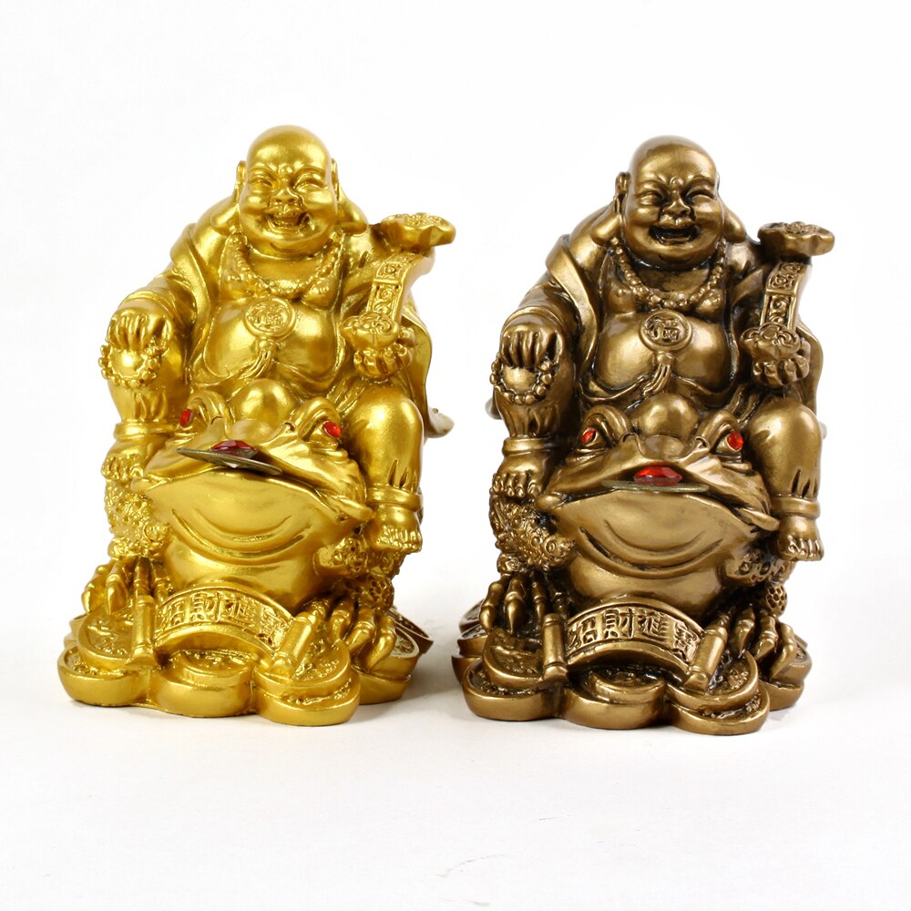 Goud hars sculptuur Maitreya Boeddha standbeeld Qianbao Maitreya Boeddha riding Golden Toad standbeeld