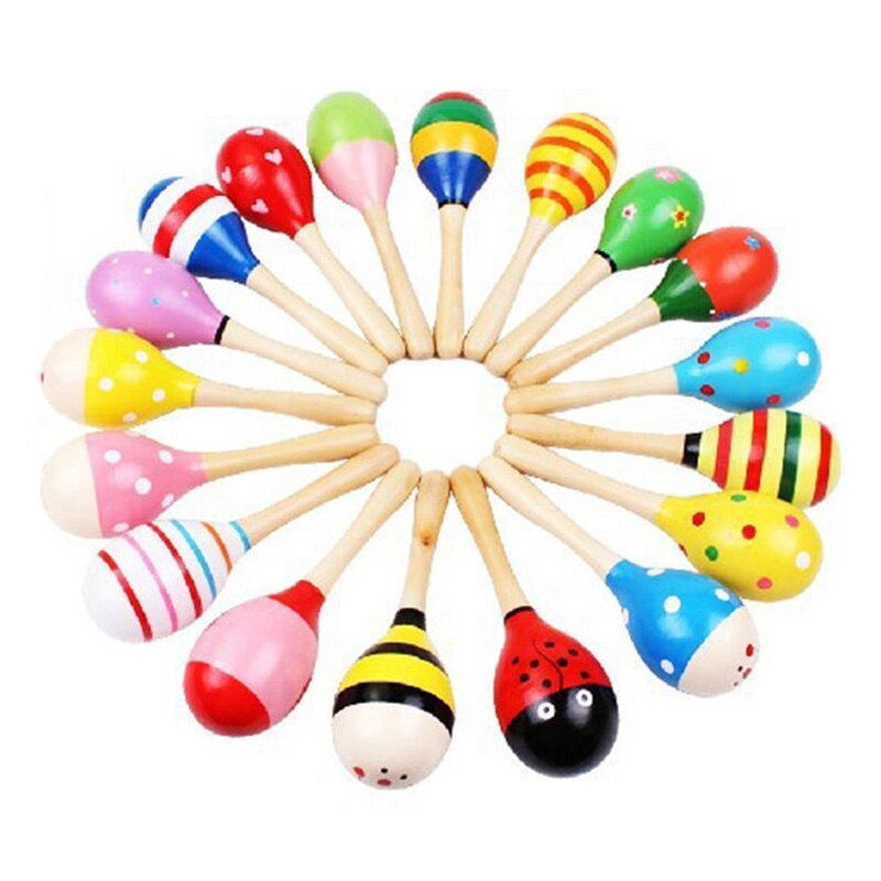 5 stk/parti mini farverig træ maracas baby barn musikinstrument rangle shaker fest børn legetøj