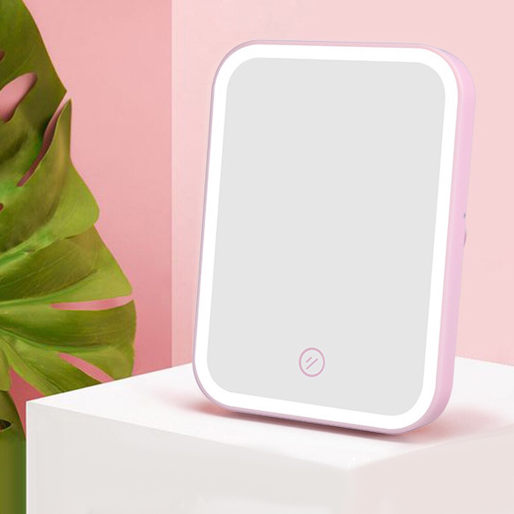 portátil LED iluminado táctil Dimmer brillo cuadrado Mesa maquillaje espejo interruptor batería operado soporte cosmético herramienta