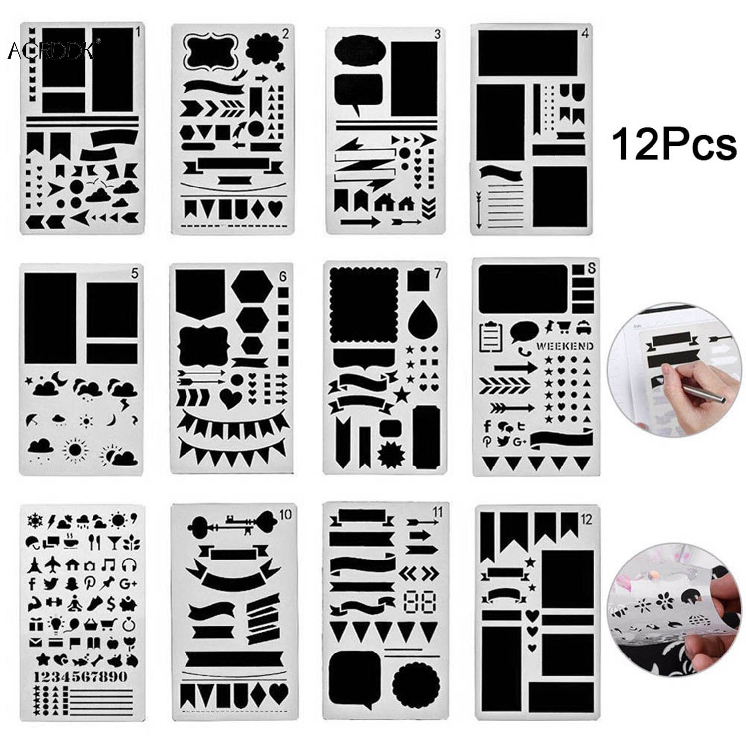 12/20 Pcs Bullet Journal Stencil Set Plastic Planner DIY Drawing Template for Diary Notebook Scrapbook FL