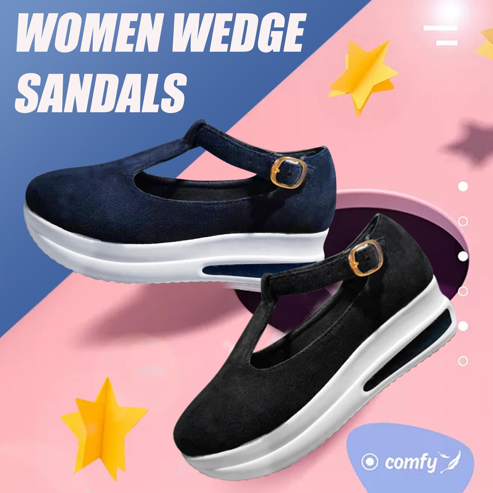 Sandales à talons compensés pour femmes, chaussures solides confortables pour la marche en plein air