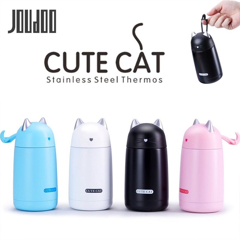 JOUDOO 330ml Thermos Cup Cartoon Cat Thermo Mug Drinkware Water Bottle Stainless Steel Vacuum Flask Leak-proof Tumbler 35