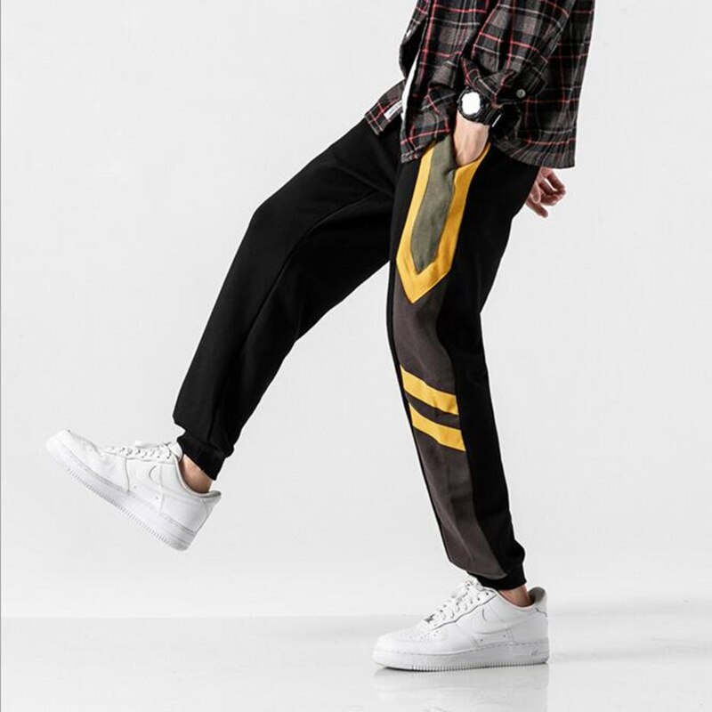 Hip Hop Streetwear Men's Patchwork Pants Men Casual Cargo Pant Trousers High Street Elastic Waist Harem Pant Men