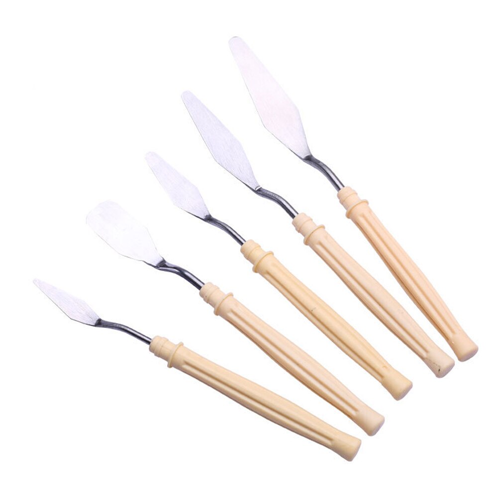 5pcs Scraper Super-thin Flexible Artist Safety Painting Tool Stainless Steel Wood Handle Compact Palette Knives Accessories
