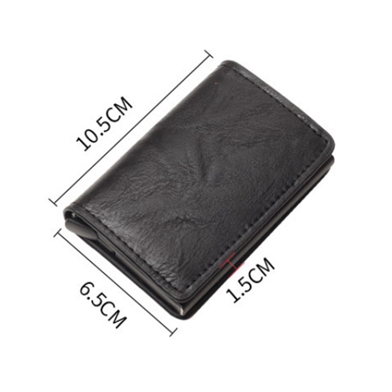 Anti-rfid visitekaartjeshouder rood/zwart/geel/bruin/blauw pu leer + legering creditcardhouder hoesje kaarten komen automatisch omhoog
