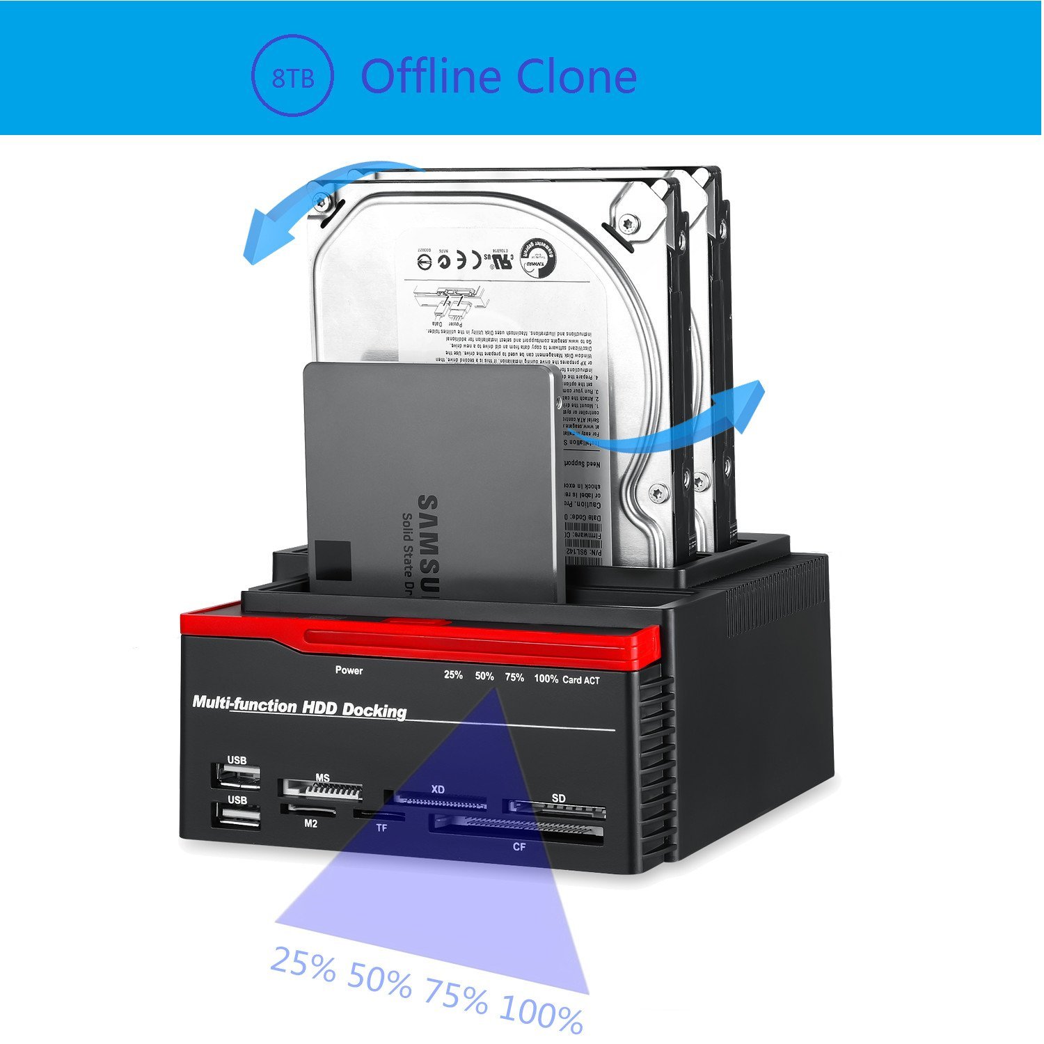 2.5 &quot;/3.5&quot; Usb 3.0 Naar 2 Sata Poorten 1 Ide Poort Externe Hdd Harde Schijf Disk Docking station Kaartlezer USB3.0 Hub Met Otb/Otc