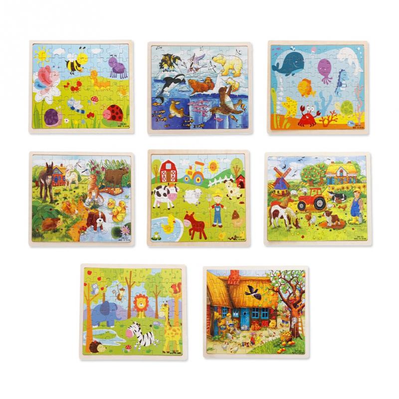60Pcs Houten Cartoon Puzzel Baby Speelgoed Kid Early Learning Kasteel Bouw Patroon Cadeau Voor Kinderen Brinquedo Huizen