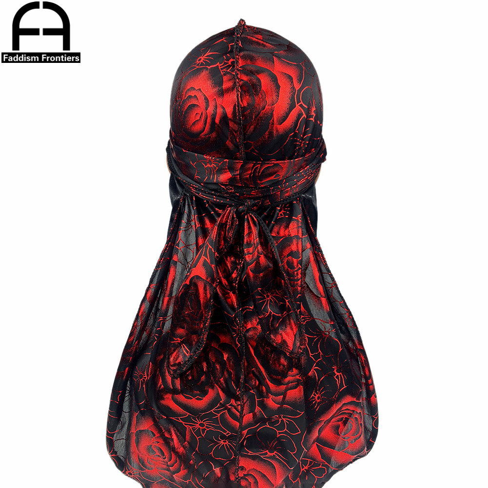 Turbante con estampado personalizado para hombre, Bandanas con estampado de rosas, correas largas de seda, accesorios para el cabello: Azul marino