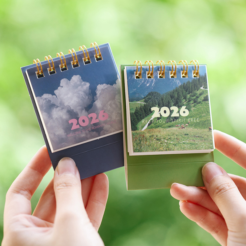 2026 Landschap Mini Bureaukalender Creatieve Spoelplanner Desktop Ornament Kantoorbenodigdheden Decor