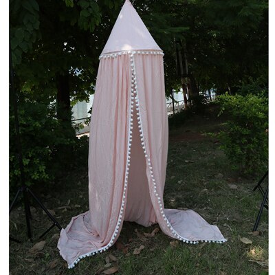 Schattige katoenen babykamerdecoratie ballen pompon klamboe kinderhemelbedgordijn rond ledikantnet tent fotografie rekwisieten: Roze