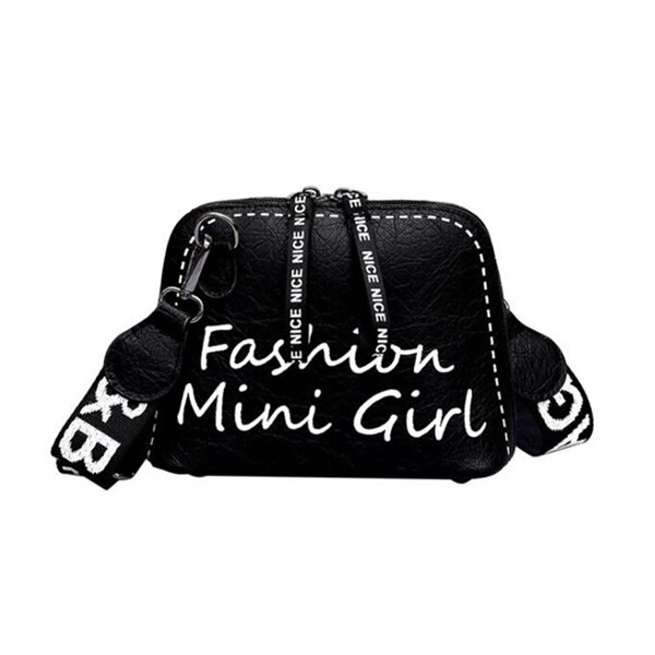 Sac à bandoulière en cuir pu pour femmes, sac à large sangle à épaule en forme de coquille, sacoches tendance tendance avec impression de lettres: Black