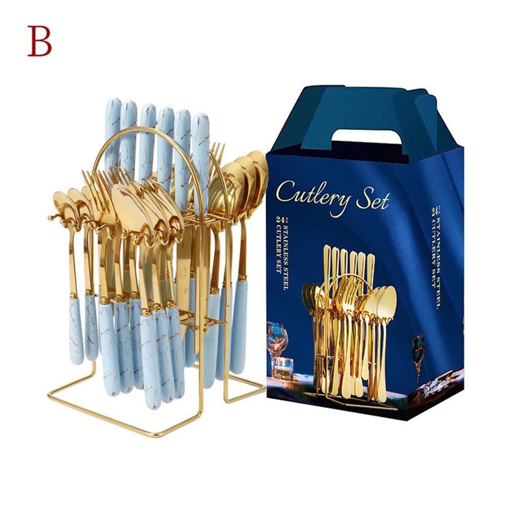 24Piece Gold Silverware Set Service for 6 Premium Stainless Steel Flatware Set With Box Include Knife Fork Spoon Knife: 12