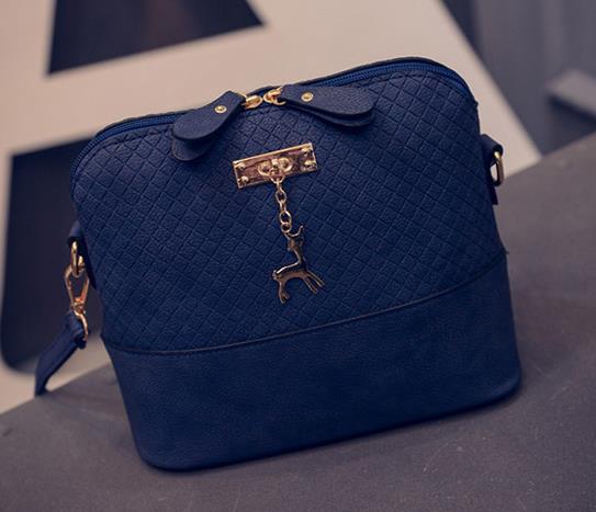 Bolsa de ombro de couro pu de qualidade, bolsa carteiro com pingente de cervo macio, bolsa mensageiro de ombro selvagem para mulheres: Azul