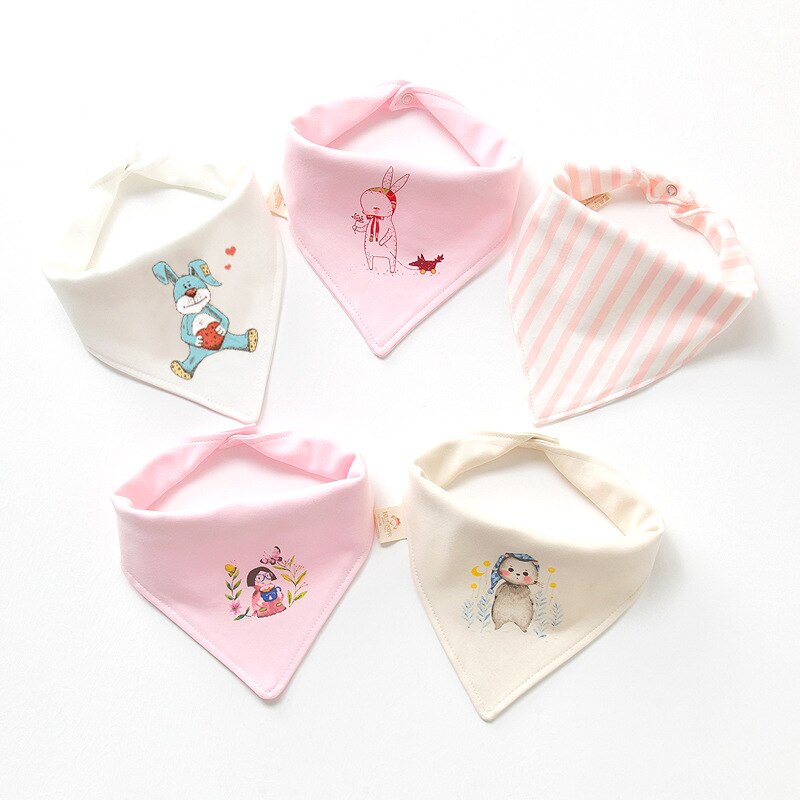 5Pcs Baby Cartoon Katoen Driehoek Slabbetjes Double Layer Snap Spuugdoekjes Voor Jongens Meisjes Baby Spullen Voor Pasgeborenen Kinderen accessoires