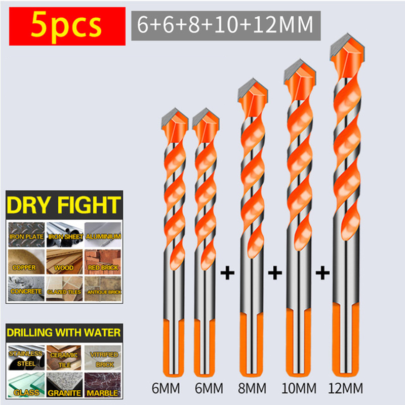 5PCS 4-12mm Tungsten Carbide Masonry Drill Bit Set for Metal Steel Porcelain Ceramic Tile Concrete Brick Wood Drilling Tools: Orange