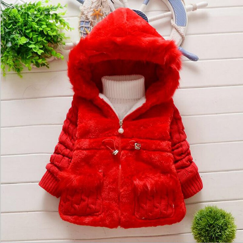 Kinderen Meisjes Winter Jassen Baby Meisje Gebreide Mode Bontjas Hooded Full Mouwen Dikte Kids Uitloper Kleding