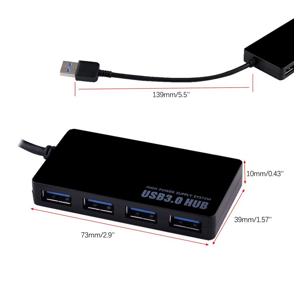 Ultradunne 4-- poorts usb 3.0- hub met hoge snelheidsindicatorlampje usb-hub voor laptopcomputer met meerdere apparaten