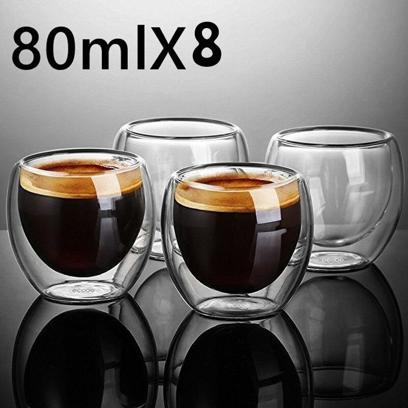 1/6/8Pcs Double Wall shot Glass double Wall Espresso Coffee Cup 80ml /250ML/350ML/450ML