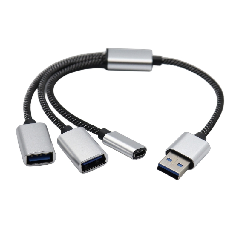Cable divisor de alimentación USB 2,0, adaptador de 1 macho a 2 hembra con USB C para carga y sincronización de datos para ordenador portátil