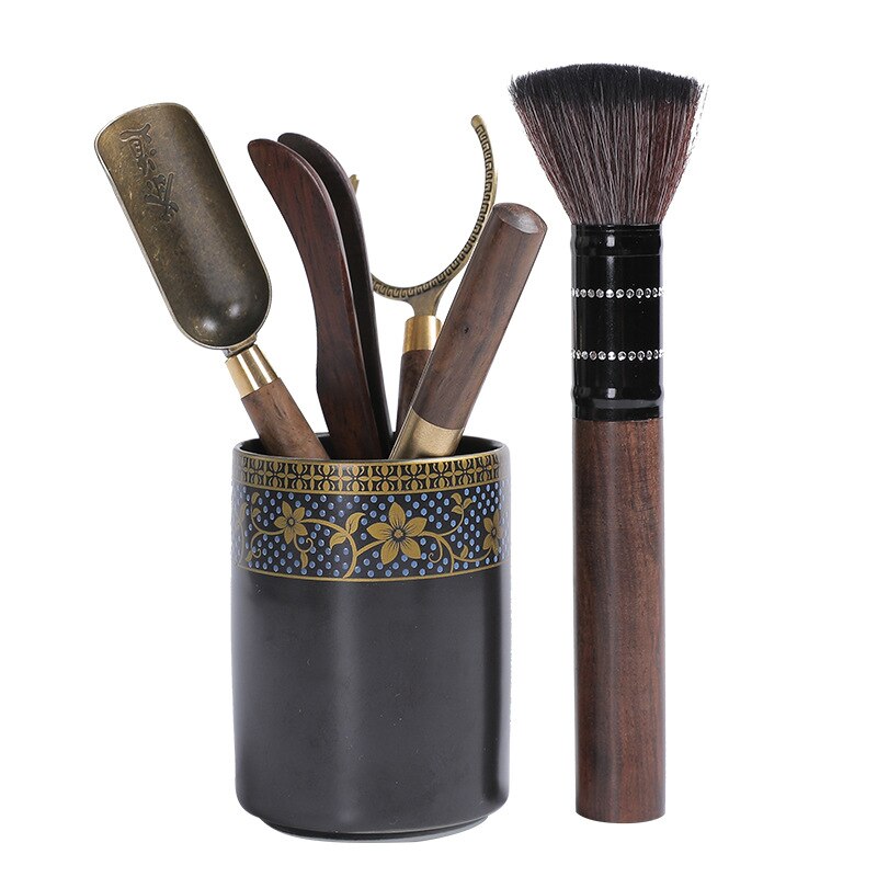 Tea Art Sandalwood Tea Ceremony Tea Set Accessories Chinese Ceramic Pen Holder Tea Clip Tea Spoon Set Tea Infuser