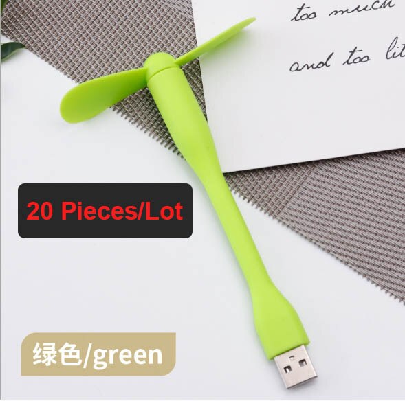 20 pieces/lot USB Fan Flexible Portable Mini Fan and USB LED Light Lamp Book For Power Bank Notebook Computer Summer Gadget: Green Fan