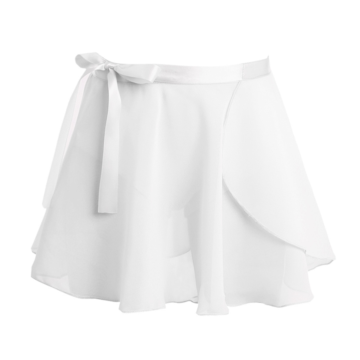 TiaoBug Kids Meisjes Ballet Tutu Rok Chiffon Basic Mini Pull-On Wrap Rok met Taille Tie voor Kind Ballet latin Dance Praktijk: White / L