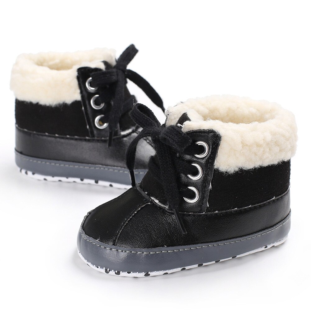 0-18 Months USA Infant Toddler Shoes Baby Boy Ankle Snow Boots Crib Shoes Anti-slip Sneakers: Black / 12