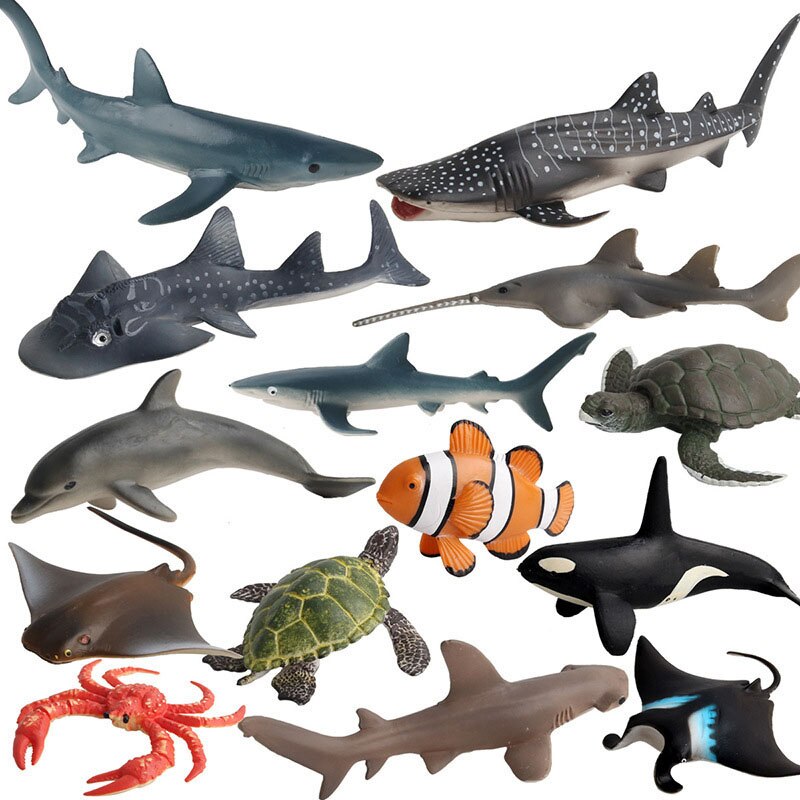 Sea Animal Model Blue Gray Whale Sperm Whale Shark Dolphin Manta Rays Oceans World DIY Epoxy Mini Figurine Action Figures Toys