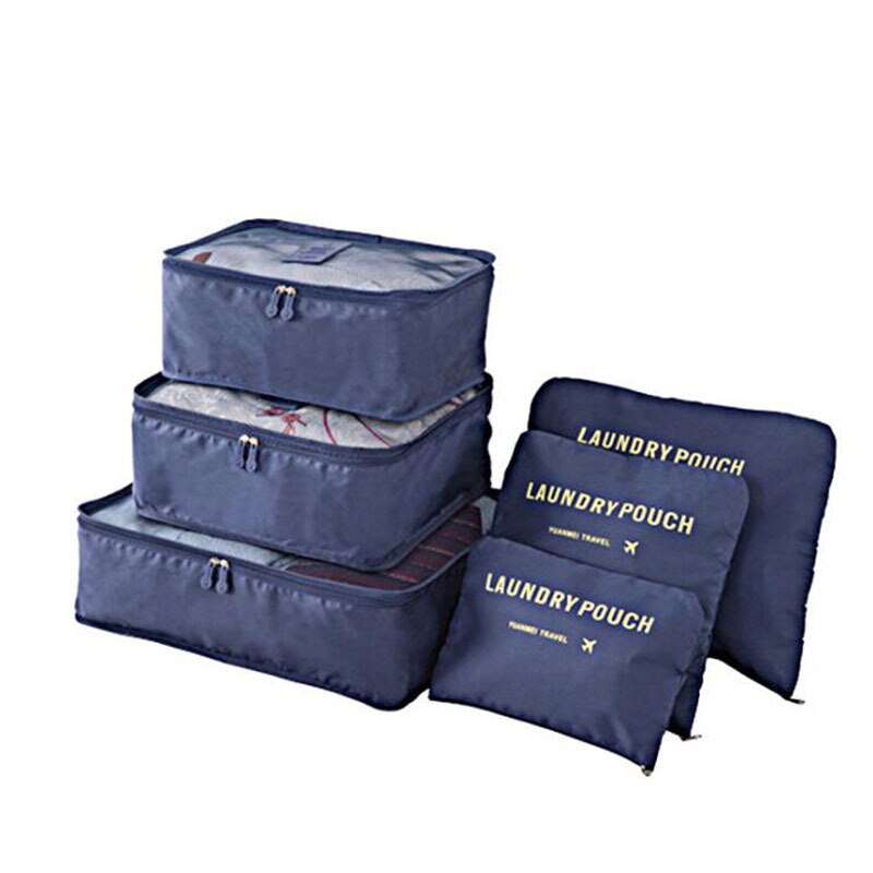 MOGULVXING 6 stks/set Reistas Voor Kleding Functionele Reizen Accessoires Bagage Organizer Hoge Capaciteit Mesh Verpakking Cubes: Navy