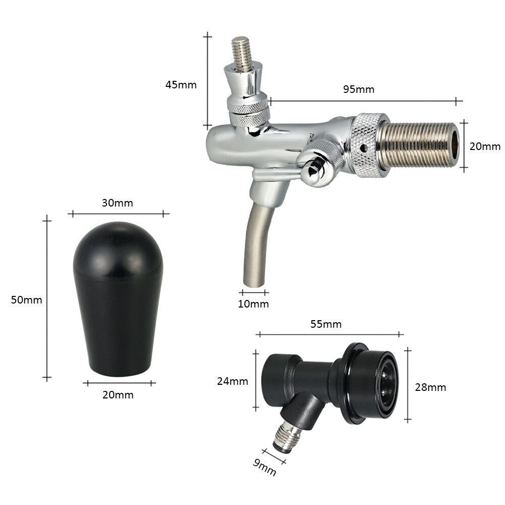 Adjustable Flows Chrome Draft Beer Tap G5/8 Shank Long Stem Brew Beer Keg Taps with Ball Lock Disconnect for home or commercial