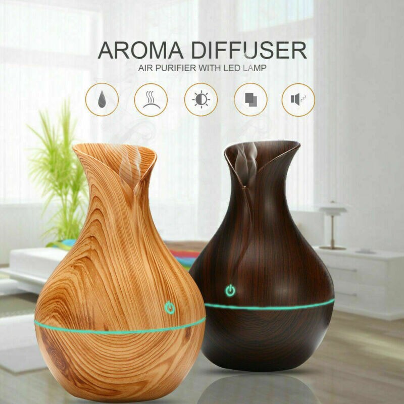 Humidificador aromático eléctrico, difusor de aceites esenciales ABS PP de 130ML con luz LED, moderno estilo madera de , aroma agradable para uso de aromaterapia