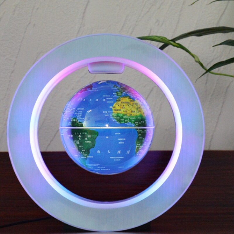 Magnetic Levitation Globe with LED Lights O-Shaped 4 Inch Rotating Luminous World Map Home Decoration-EU Plug